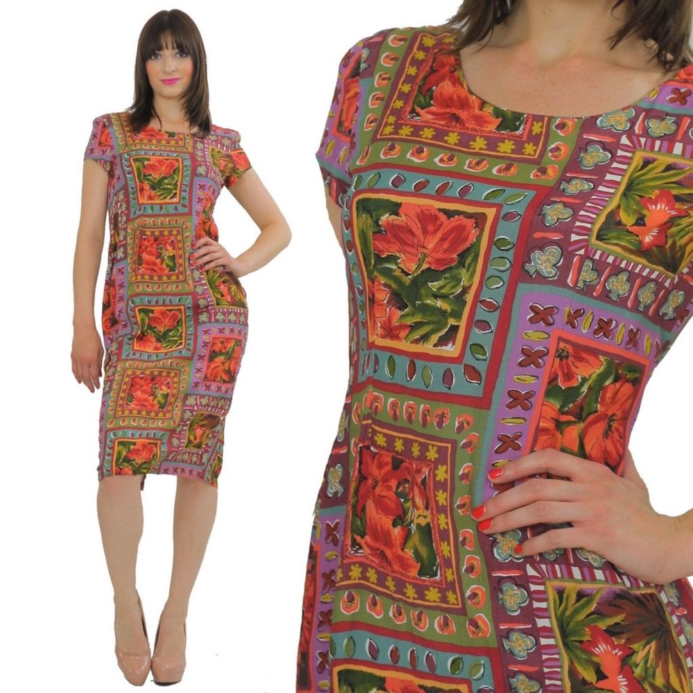 Vintage grunge boho floral print mini dress